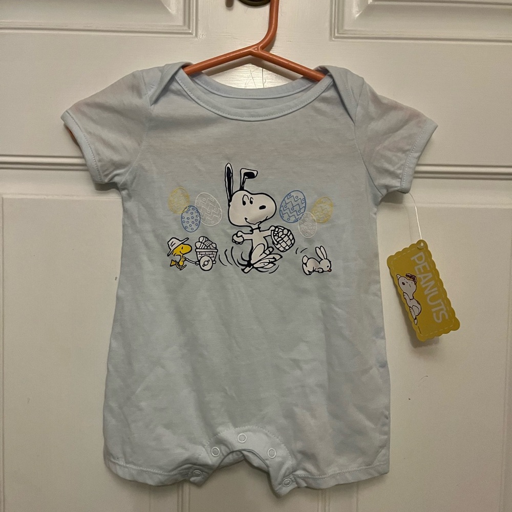 Peanuts Light Blue Bodysuit with Snoopy Design